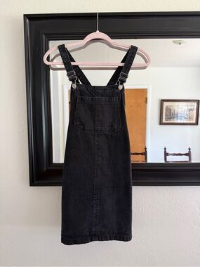 Black Denim Overall Mini Dress
